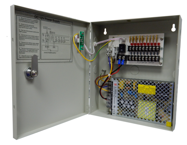 CCTV Power Supply 12VDC 10A 5 way, Fused with LED